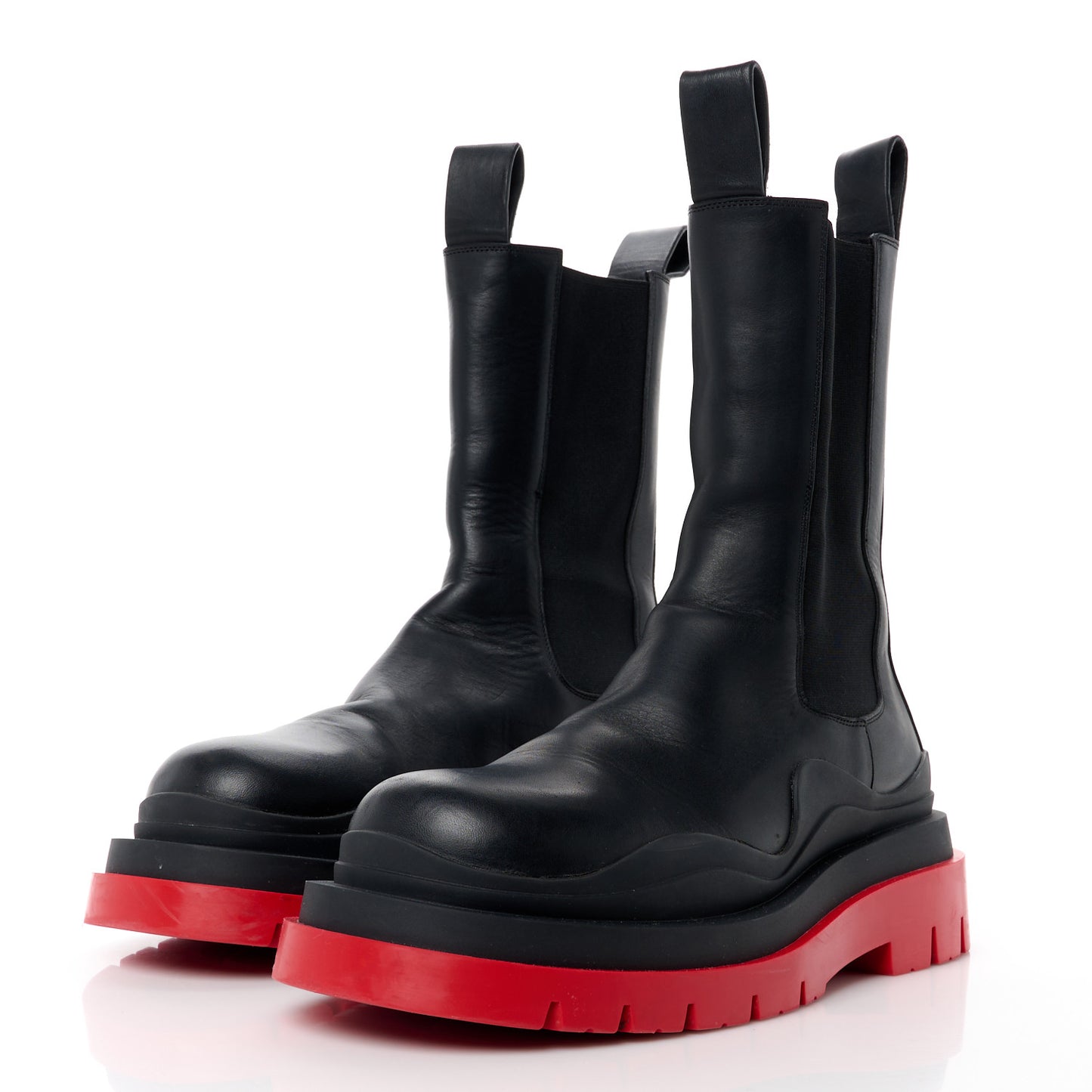 Calfskin The Tire Chelsea Boots 41 Black Bright Red