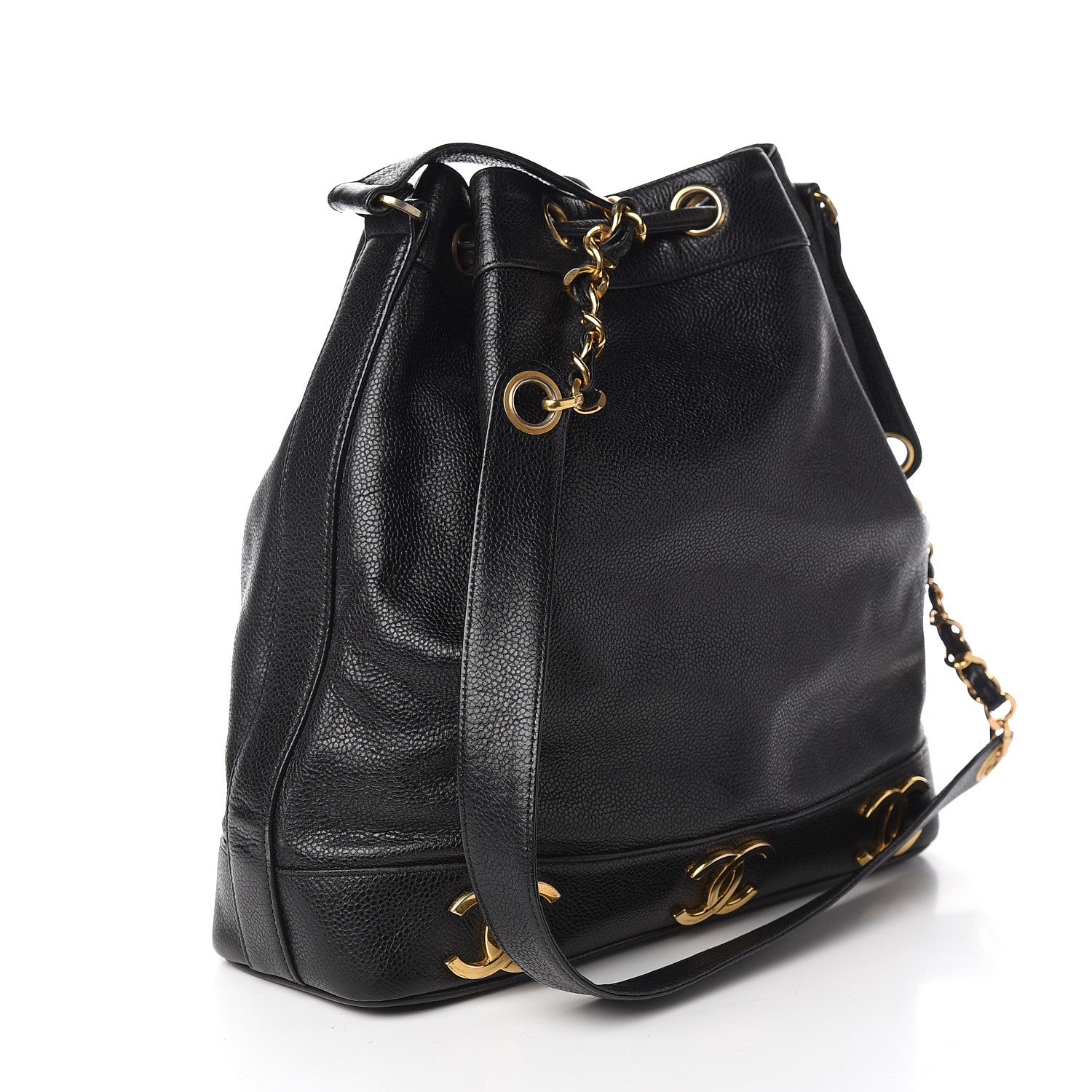 Chanel Caviar CC Drawstring Shoulder Bag Black 3 of 11
