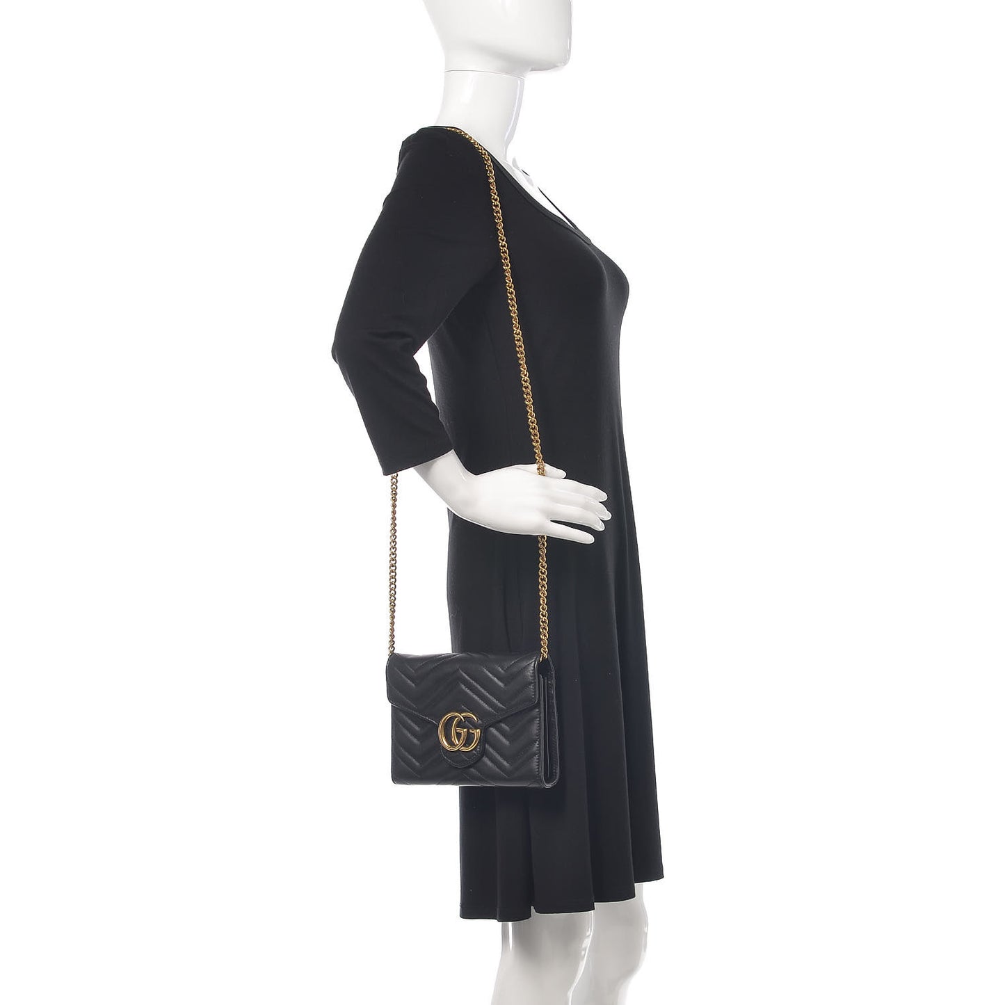Calfskin Matelasse GG Marmont Chain Wallet Black