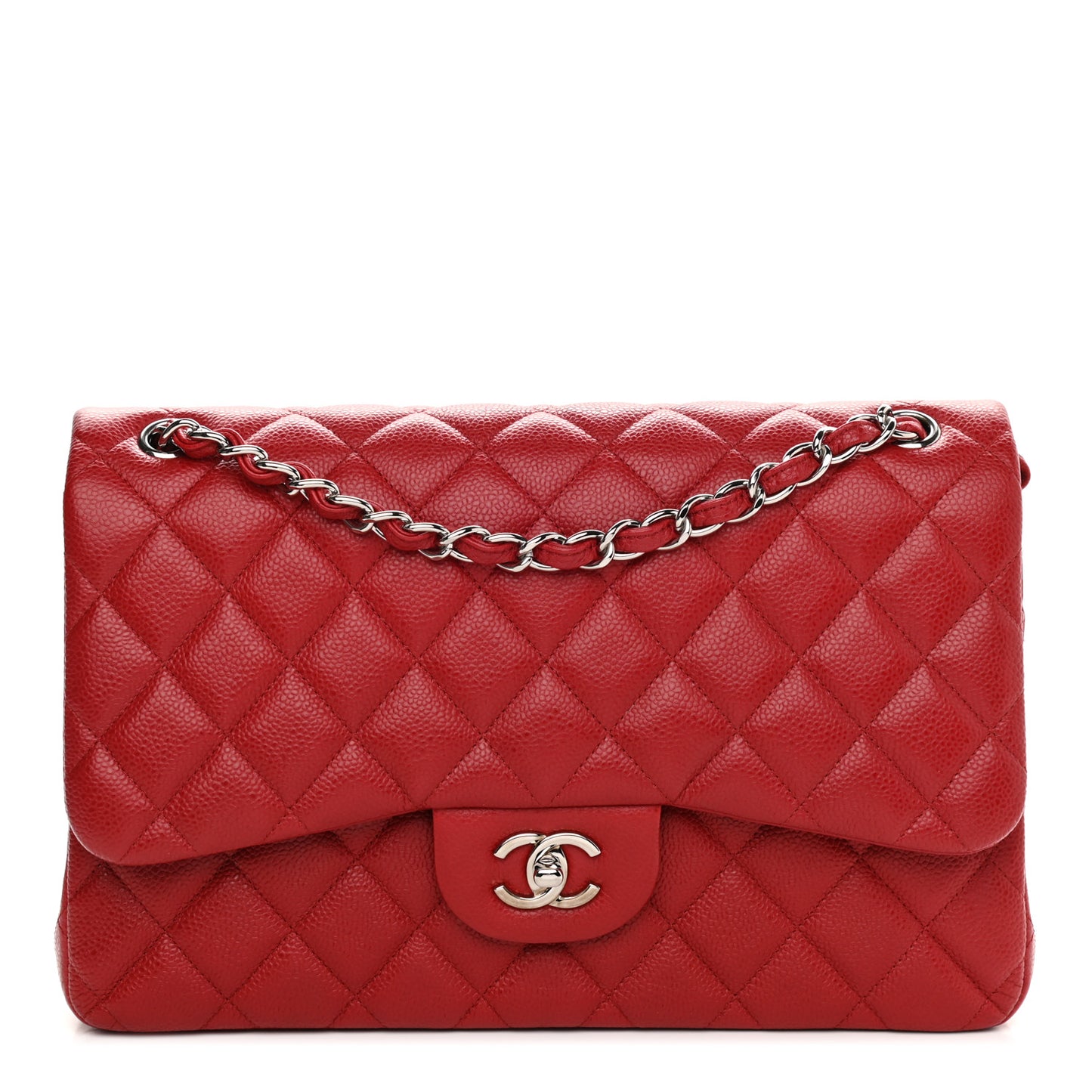 Caviar Quilted Jumbo Double Flap Red