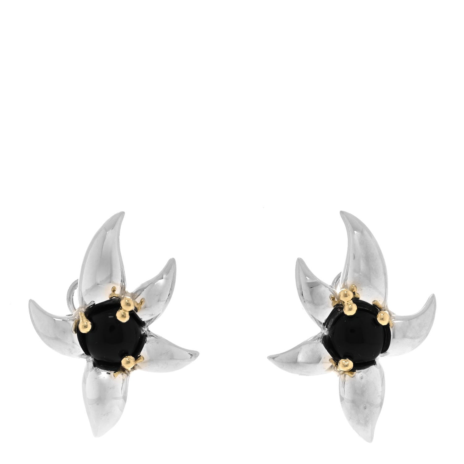 Tiffany Sterling Silver 18K Yellow Gold Black Onyx Starfish Earrings 1 of 5