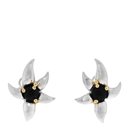 Tiffany Sterling Silver 18K Yellow Gold Black Onyx Starfish Earrings 1 of 5