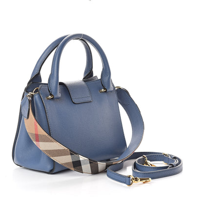 Burberry Soft Grain Calfskin Small Buckle Tote Steel Blue 3 of 9