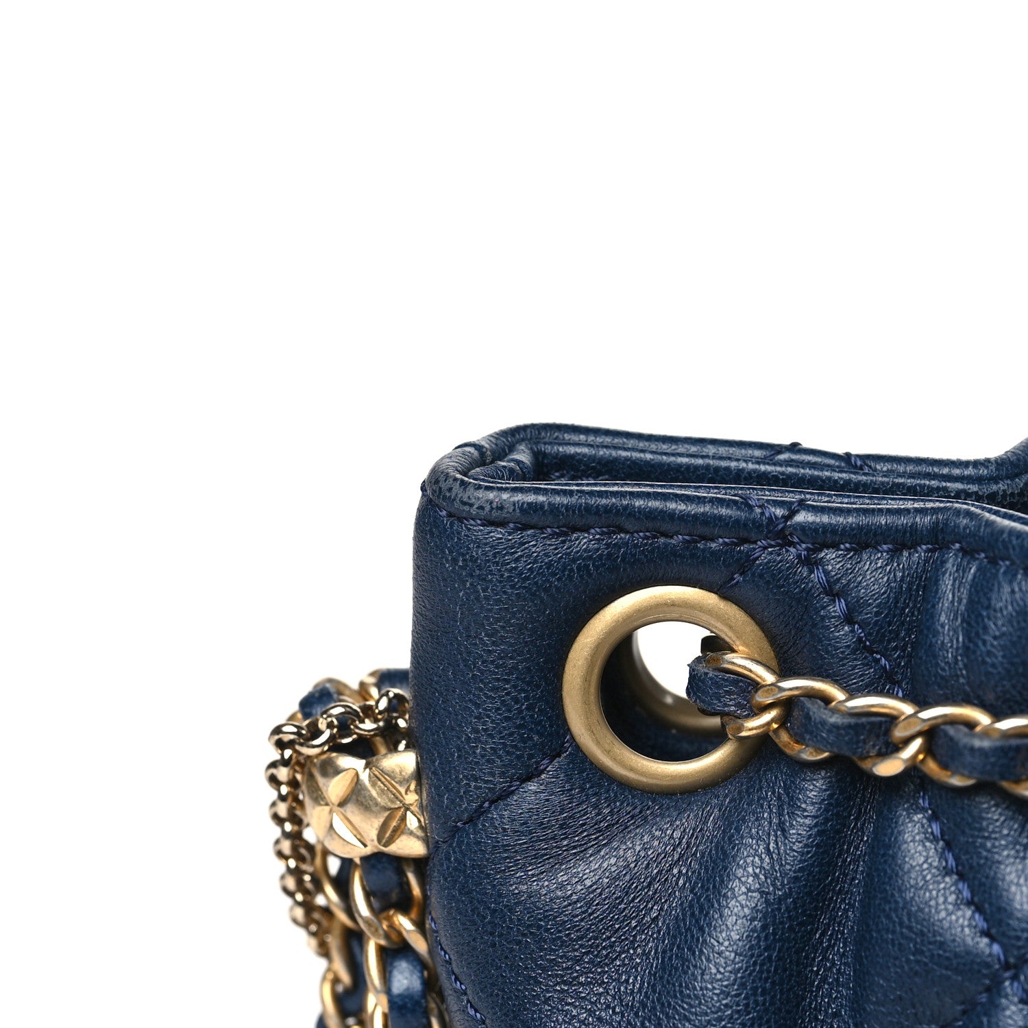 Chanel Lambskin Quilted Crush on Chains Drawstring Bucket Bag Hobo Navy 12 of 12