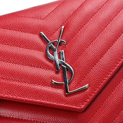 Saint Laurent Grain De Poudre Matelasse Chevron Monogram Chain Wallet Red 10 of 11