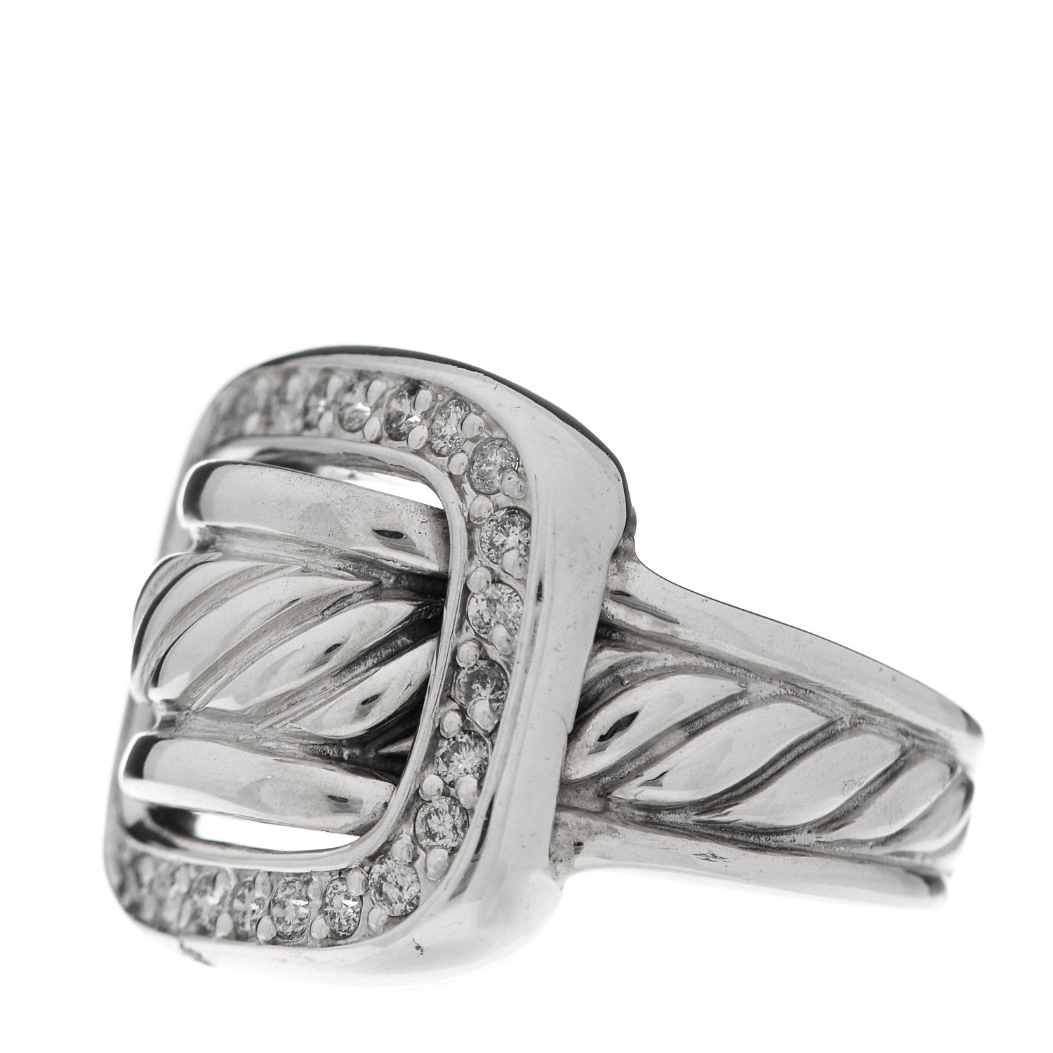 David Yurman Sterling Silver Diamond Buckle Ring 52 6 3 of 6