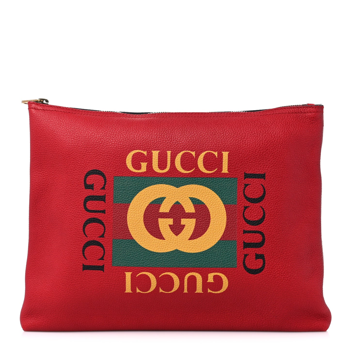 Pebbled Calfskin Medium Logo Portfolio Clutch Hibiscus Red