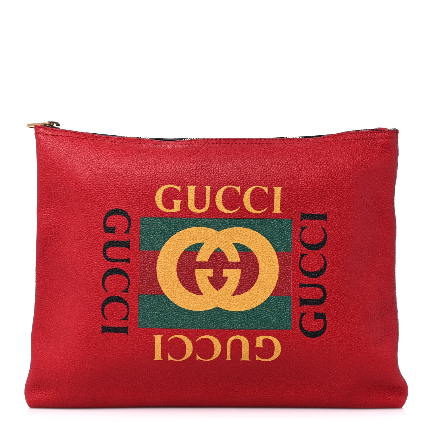Gucci Pebbled Calfskin Medium Logo Portfolio Clutch Hibiscus Red 1 of 9