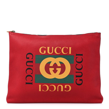 Gucci Pebbled Calfskin Medium Logo Portfolio Clutch Hibiscus Red 1 of 9
