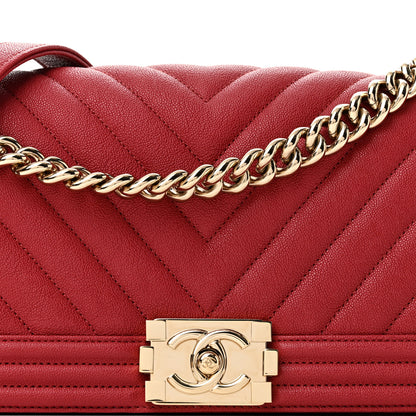 Chanel Caviar Chevron Quilted Medium Boy Flap Red 8 of 10