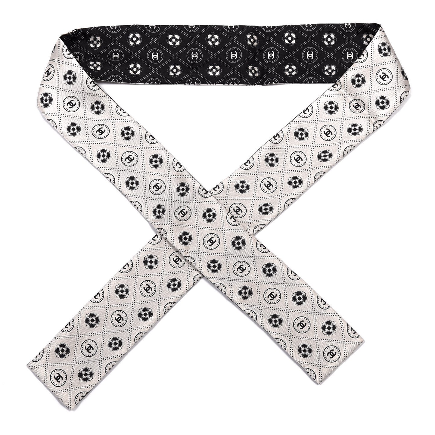 Silk CC Polka Dot Slim Bandeau Scarf Black Ecru