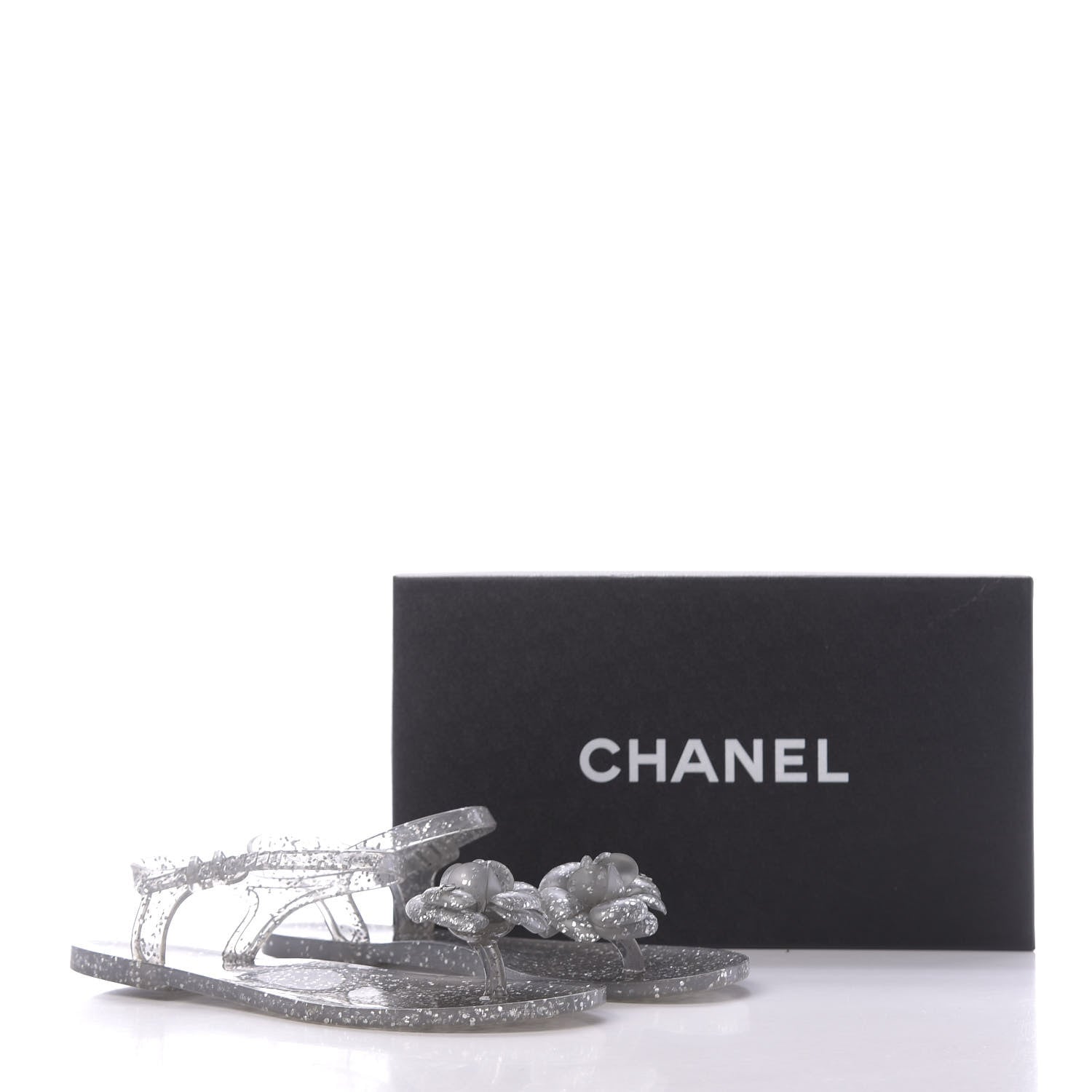 Chanel Jelly Camellia Glitter Thong Sandals 38 Silver 7 of 7