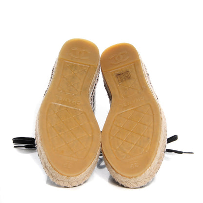Chanel Lambskin Printed CC Lace Up Espadrilles 39 Black White 5 of 7