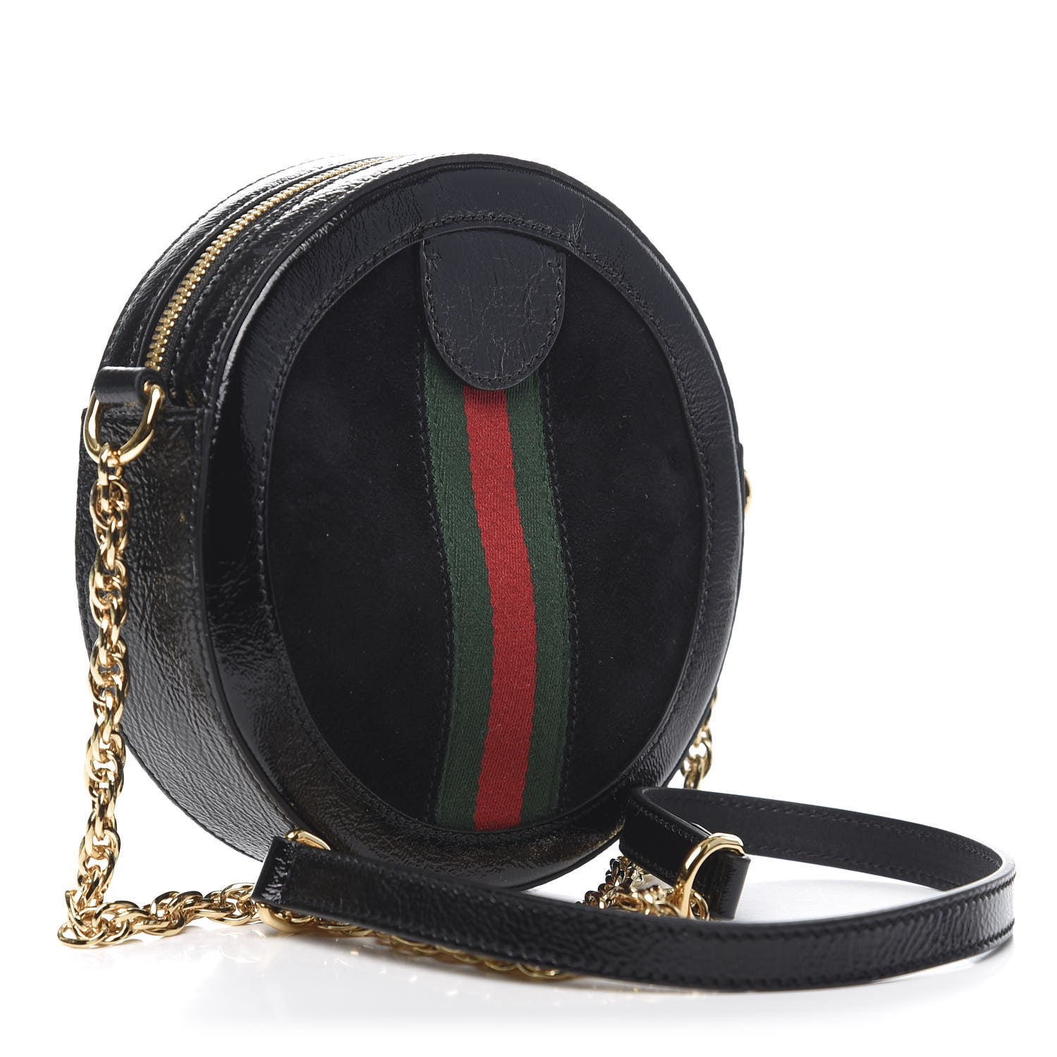 Gucci Suede Patent Web Mini Ophidia Round Shoulder Bag Black 3 of 10