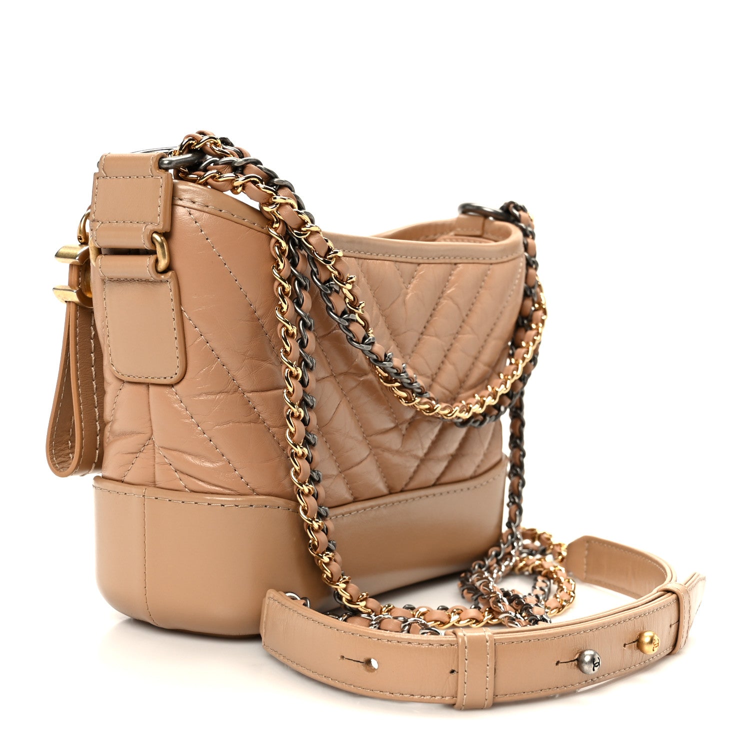Chanel Aged Calfskin Chevron Quilted Small Gabrielle Hobo Beige 3 of 11