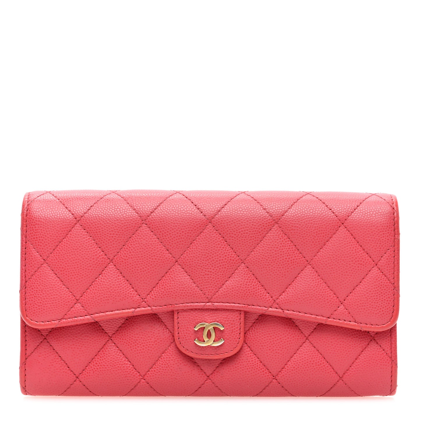 Caviar Quilted Large Gusset Flap Wallet Pink