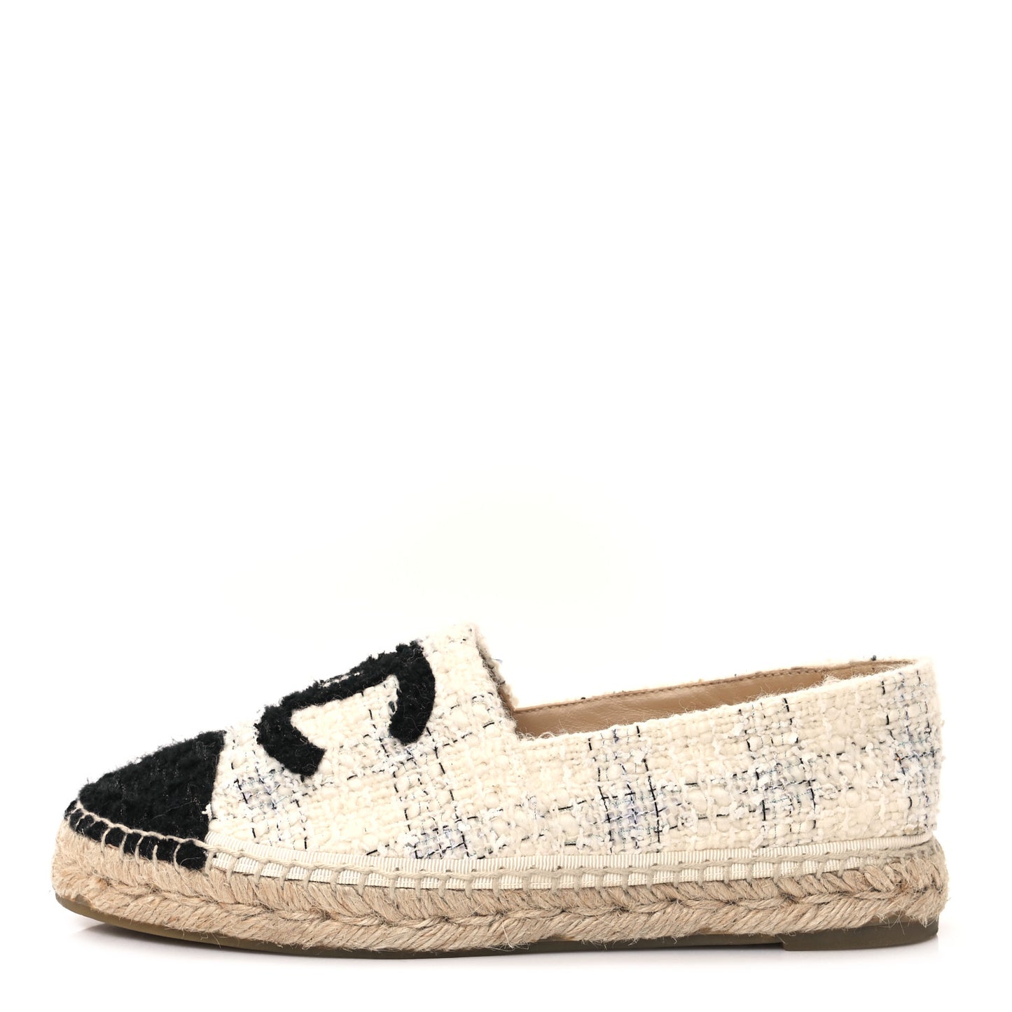 Tweed Grosgrain CC Espadrilles 39 White Black