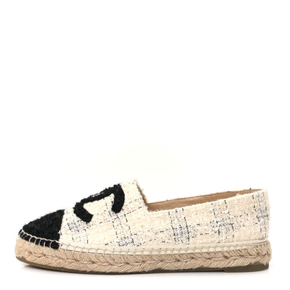 Chanel Tweed Grosgrain CC Espadrilles 39 White Black 1 of 9