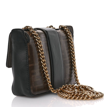 Fendi Glazed Fabric Vitello Century FF 1974 Stamp Patch Mini Double F Crossbody Bag Mogano Panna Black 3 of 10