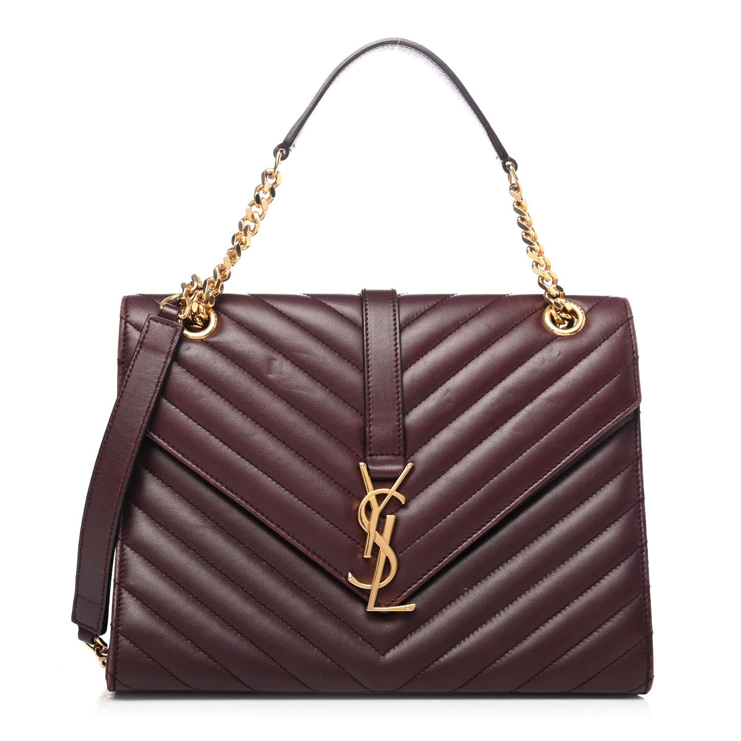 Saint Laurent Lambskin Matelasse Chevron Medium Monogram Satchel Amaranto 1 of 4