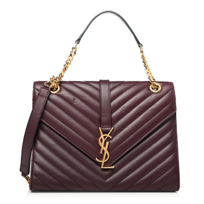 Saint Laurent Lambskin Matelasse Chevron Medium Monogram Satchel Amaranto 1 of 4