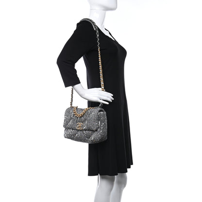 Chanel Sequin Quilted Medium Chanel 19 Flap Silver 2 of 9