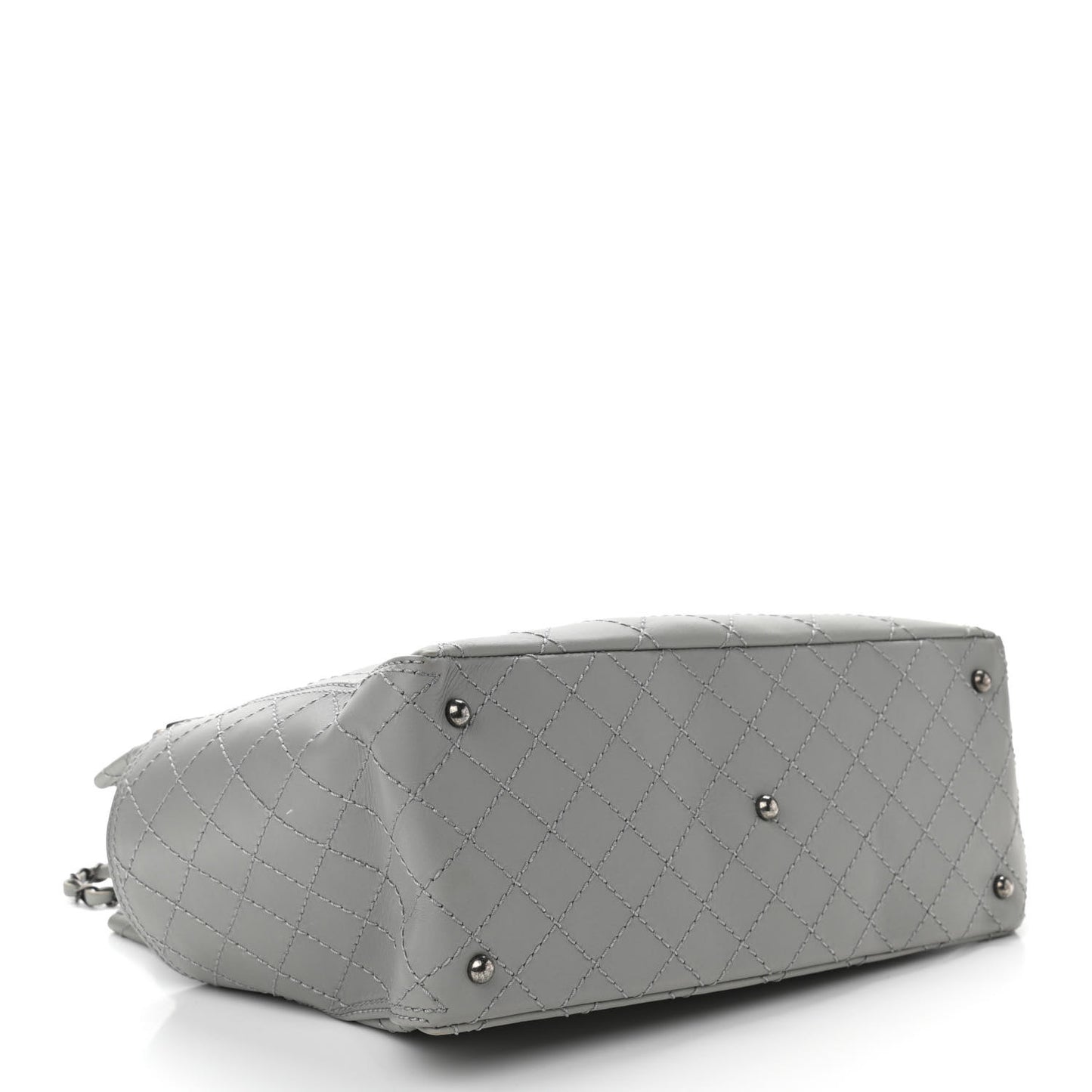 Grained Calfskin Small CC Pocket Tote Grey