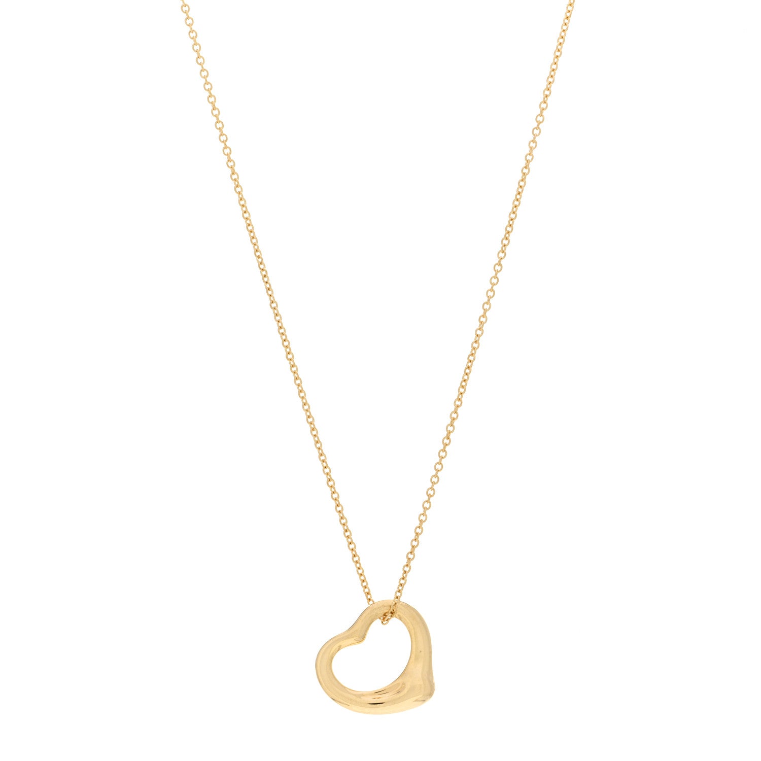 Tiffany 18K Yellow Gold 16mm Elsa Peretti Open Heart Pendant Necklace 1 of 4