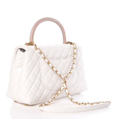 Chanel Caviar Lizard Quilted Small Coco Handle Flap White Beige 3 of 10