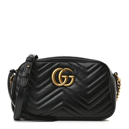 Gucci Calfskin Matelasse Small GG Marmont Chain Shoulder Bag Black 1 of 9
