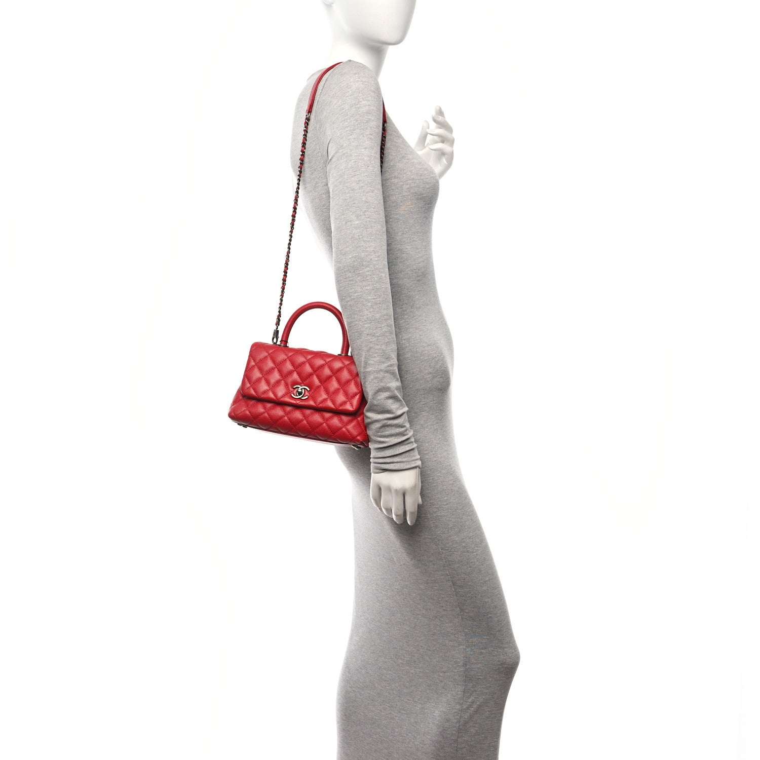 Chanel Caviar Quilted Mini Coco Handle Flap Red 2 of 10
