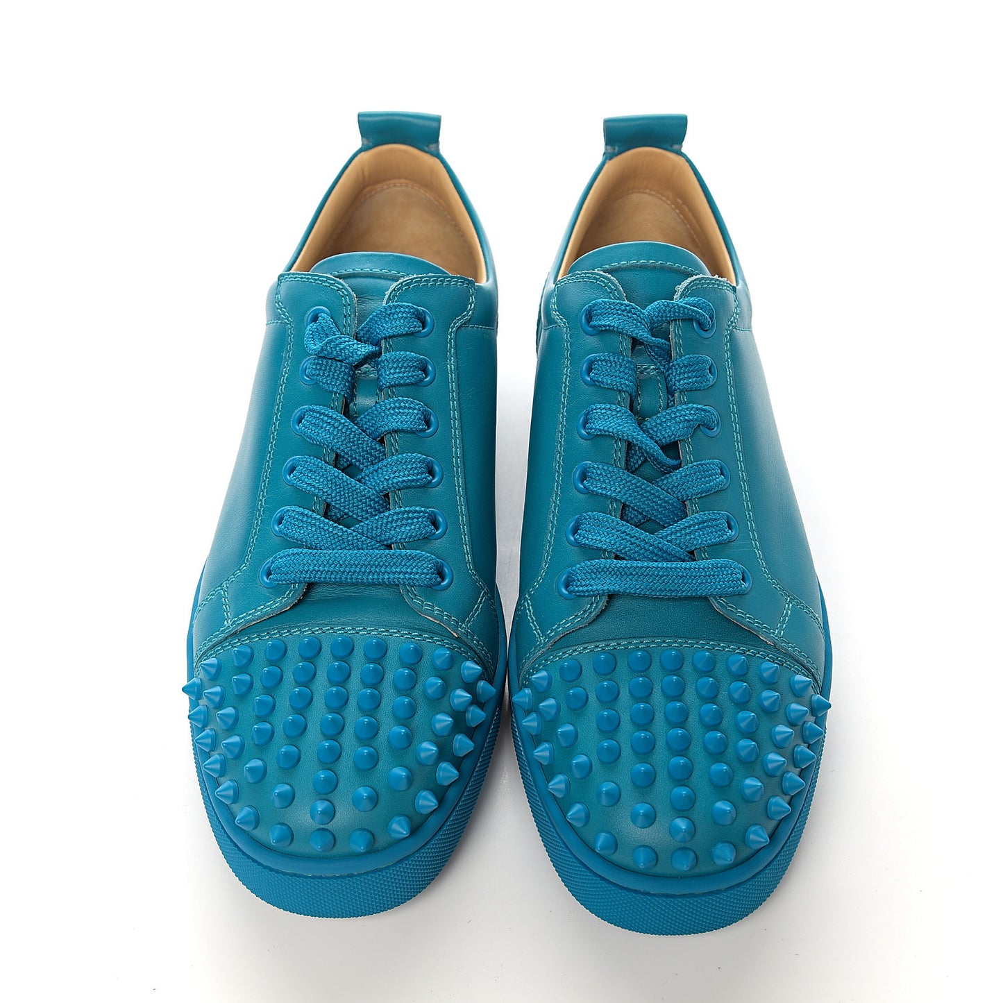 Calfskin Mens Louis Junior Spikes Flat Sneakers 41 Turquoise