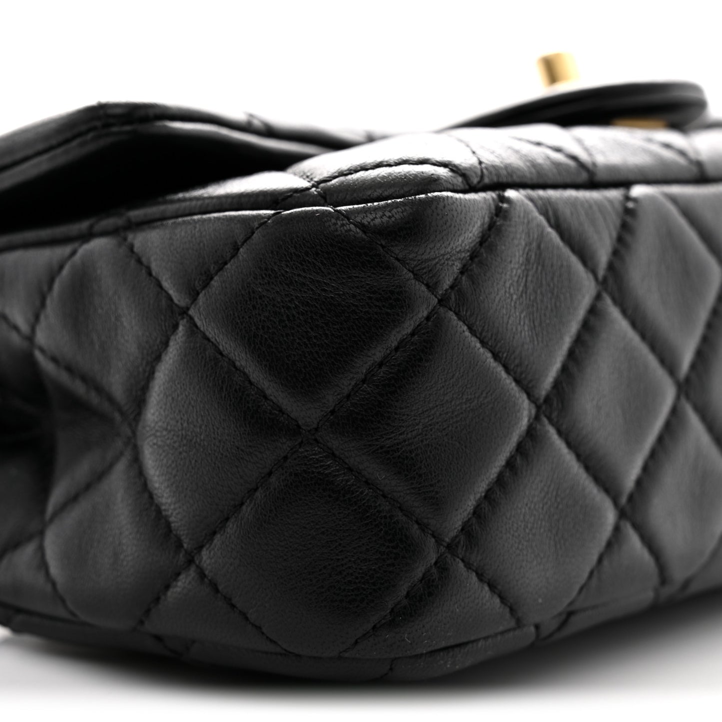 Lambskin Quilted Mini Rectangular Pearl Crush Flap Black