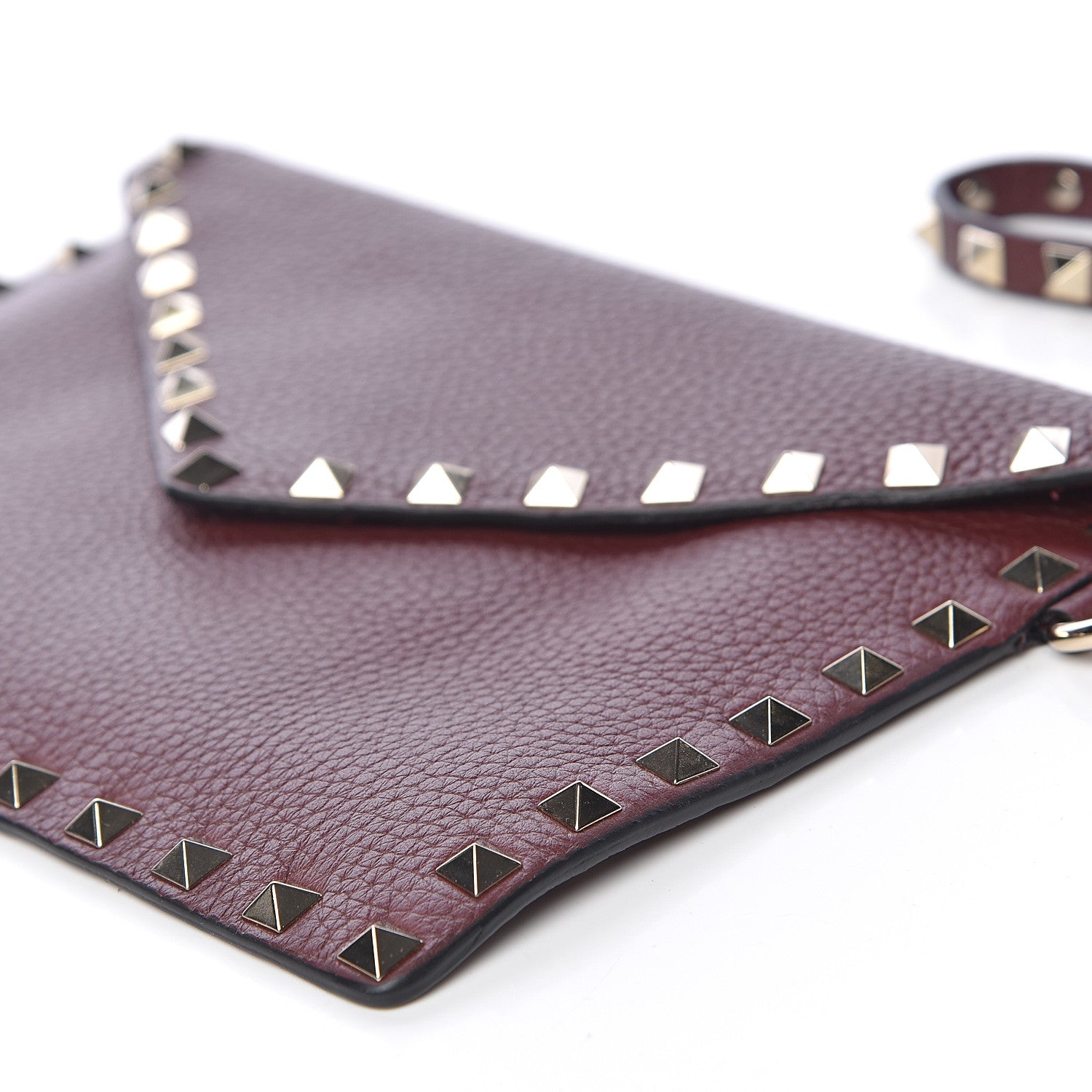 Valentino Garavani Pebbled Calfskin Medium Rockstud Envelope Flat Wristlet Pouch Rubin 8 of 10