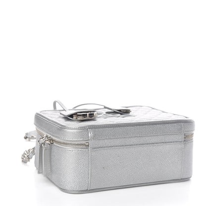 Chanel Metallic Caviar Quilted Large CC Filigree Vanity Case Silver 4 of 11