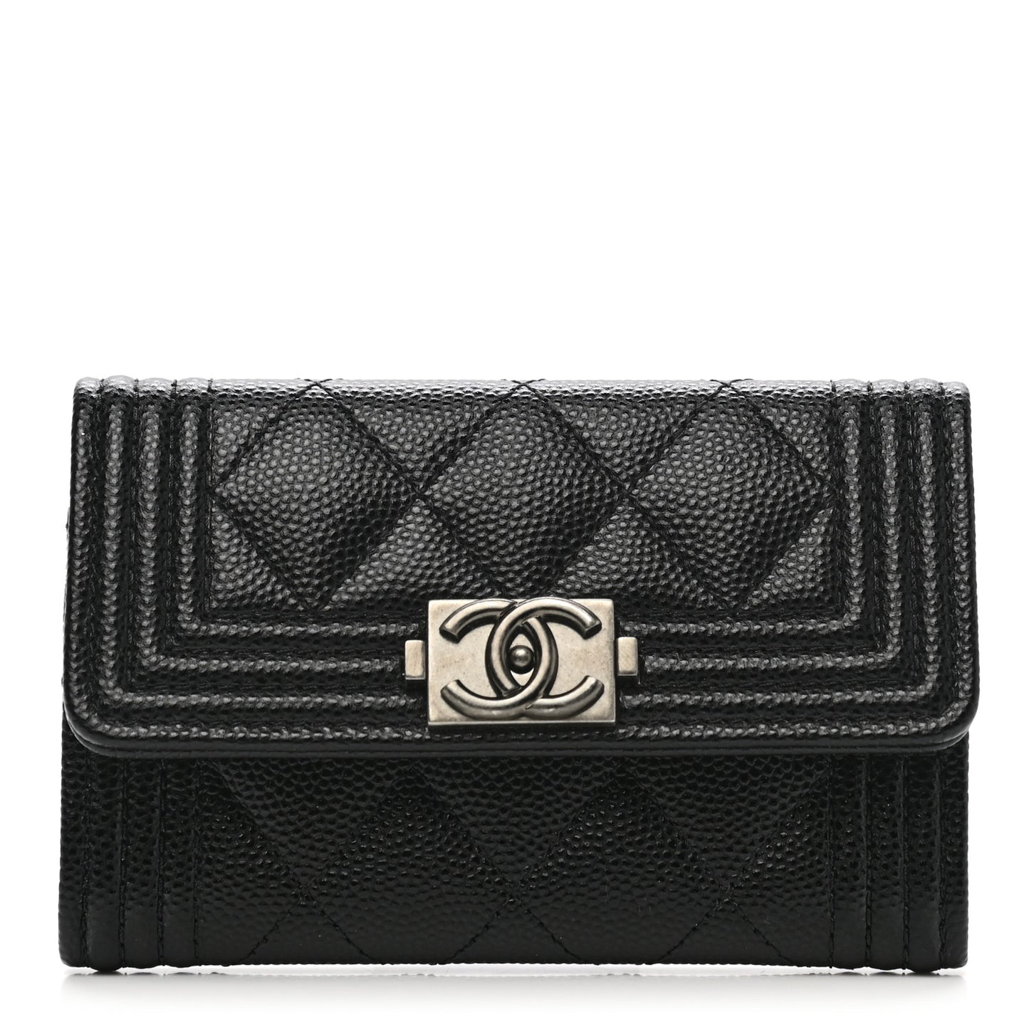 Caviar Quilted Boy Flap Card Holder Black