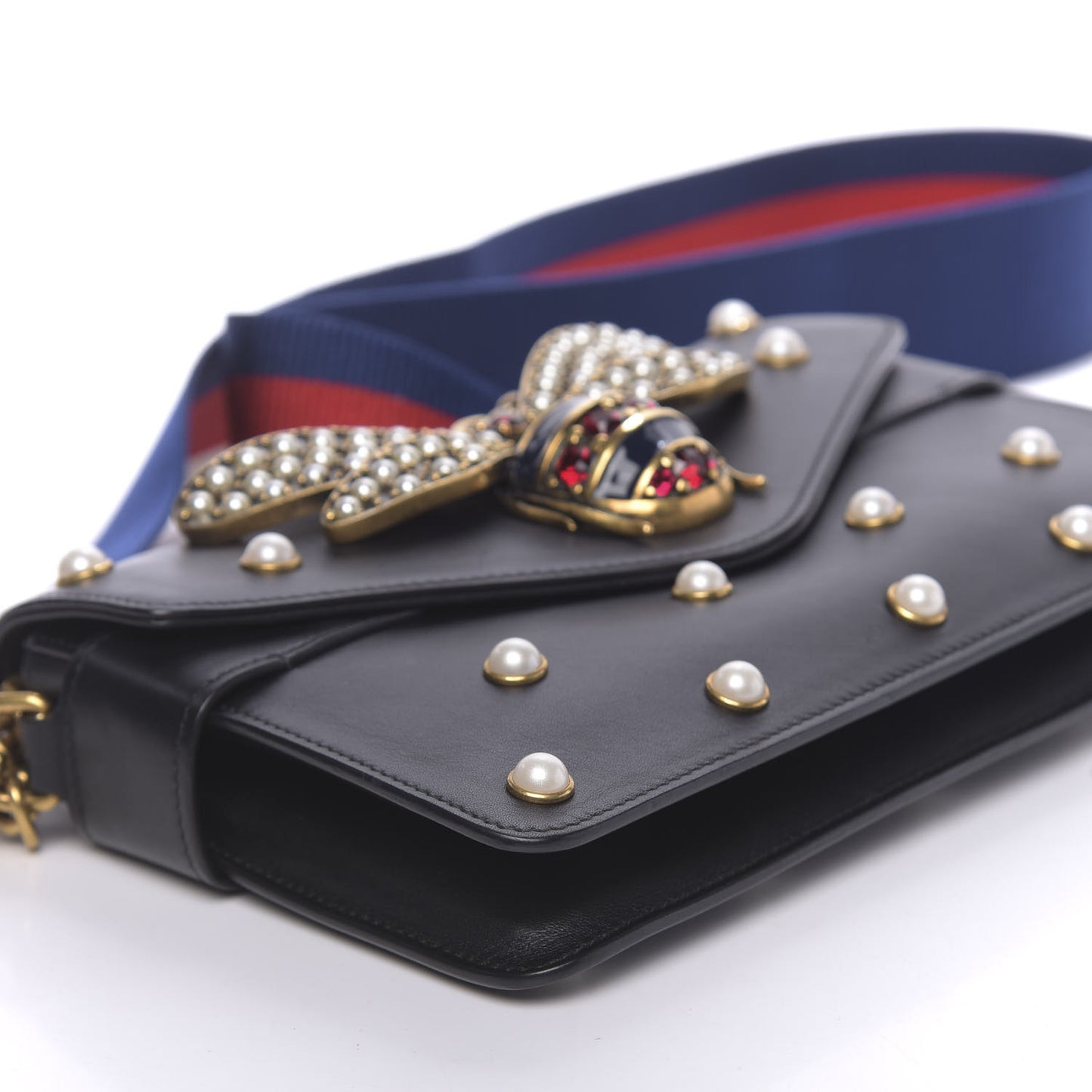 Nappa Pearl Studded Mini Queen Margaret Broadway Shoulder Bag Black