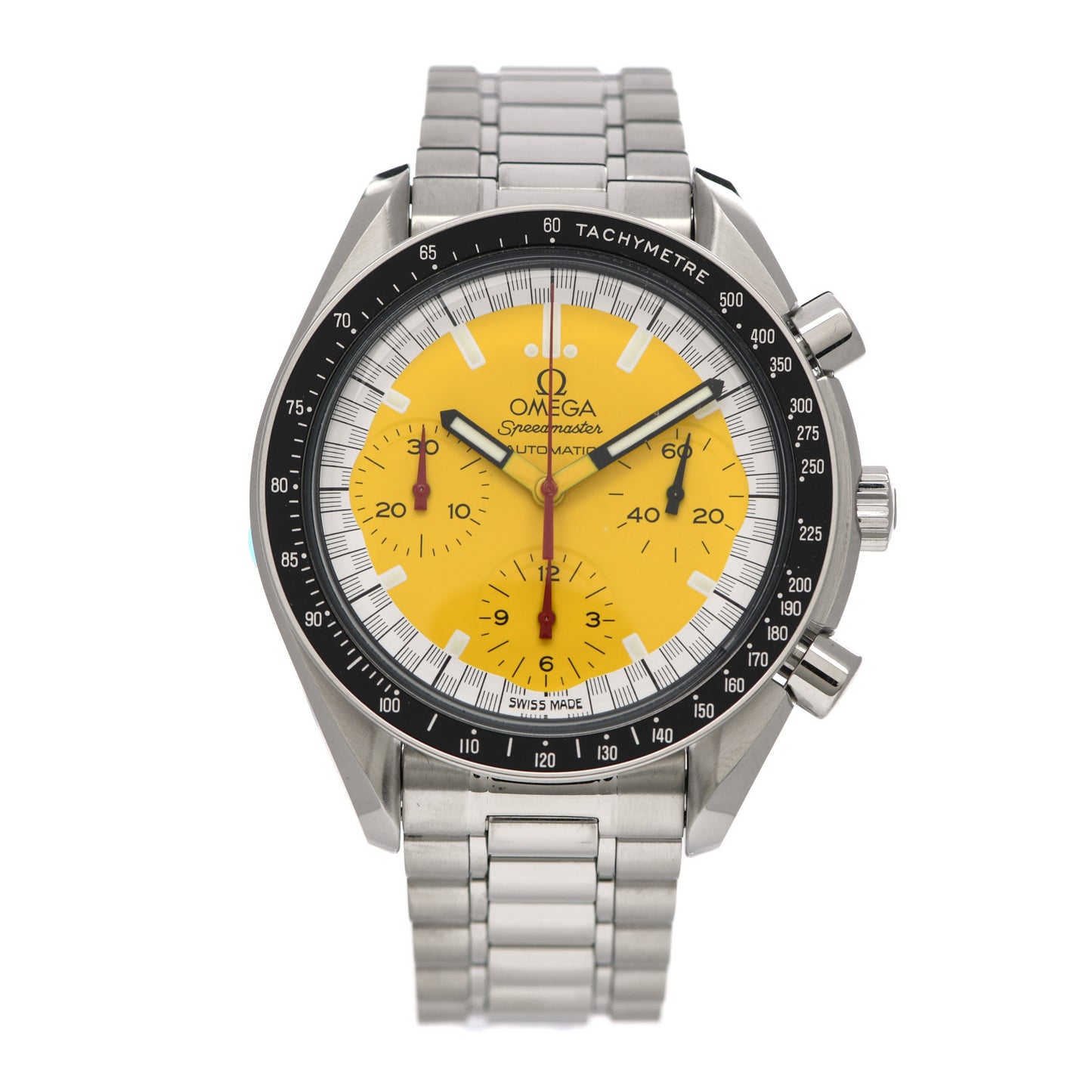 Stainless Steel 39mm Speedmaster Schumacher Chronograph Automatic Watch Yellow 3510.12.00