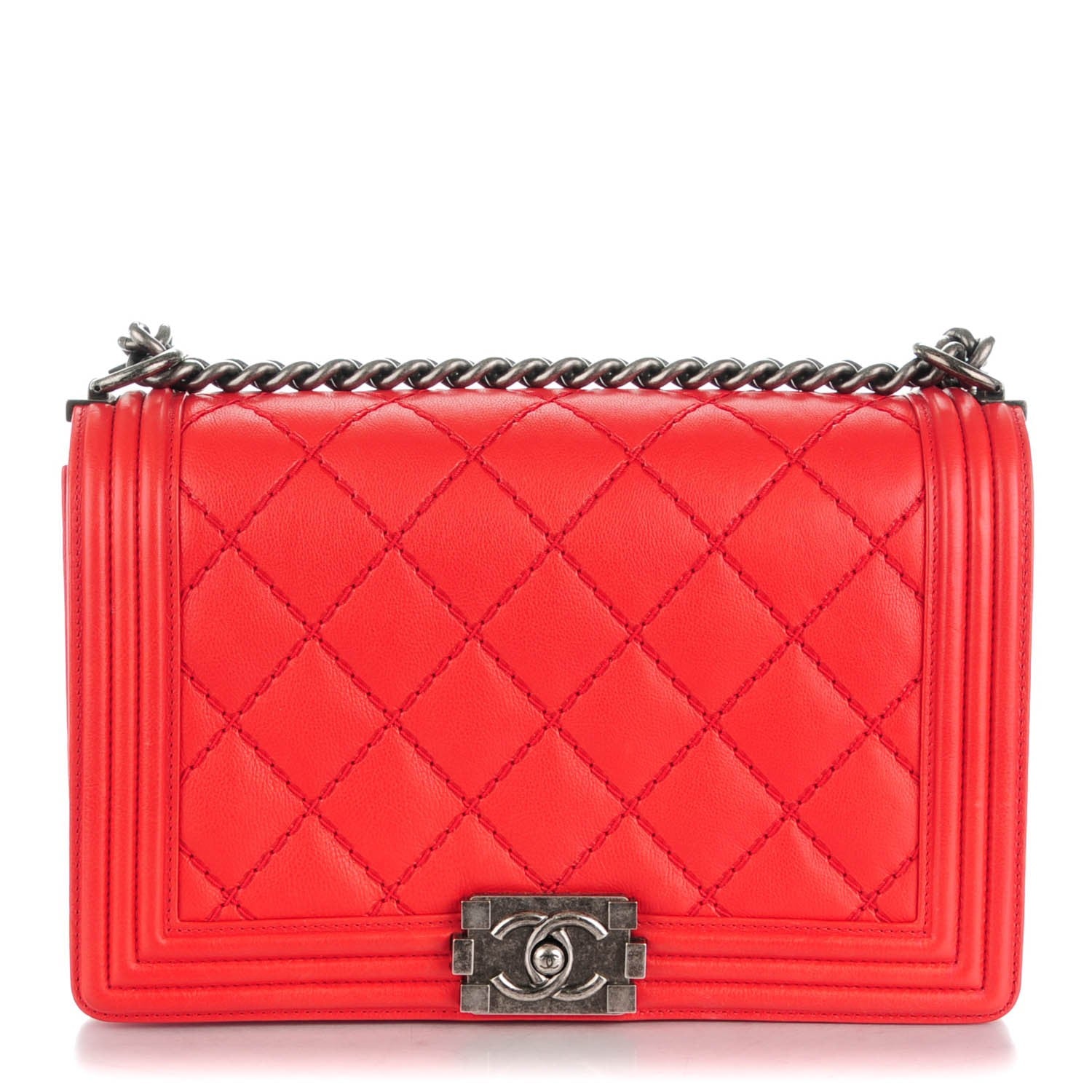 Chanel Calfskin Stitched New Medium Boy Flap Red 1 of 7