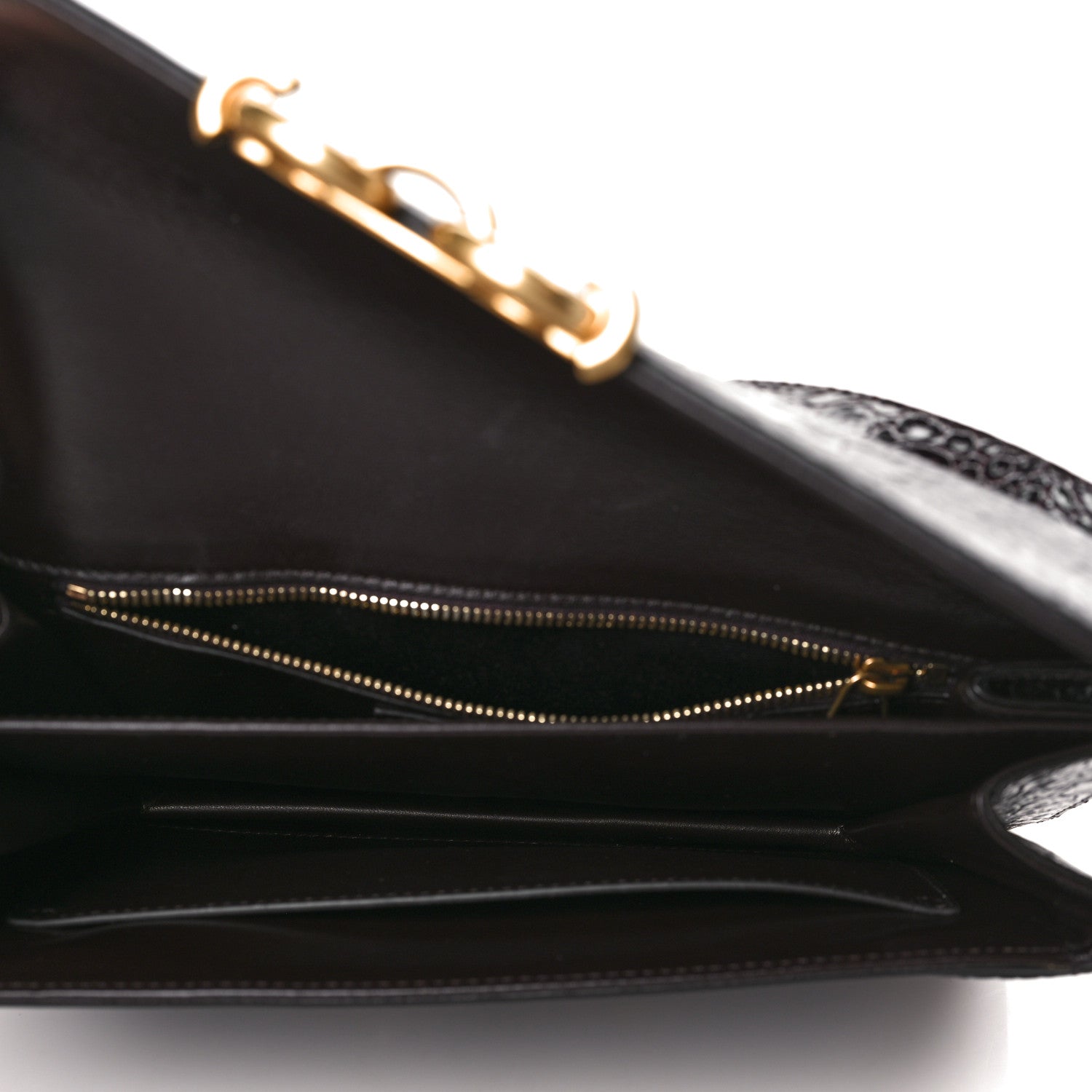 Saint Laurent Shiny Crocodile Embossed Calfskin Le Maillon Satchel Coffee 5 of 9