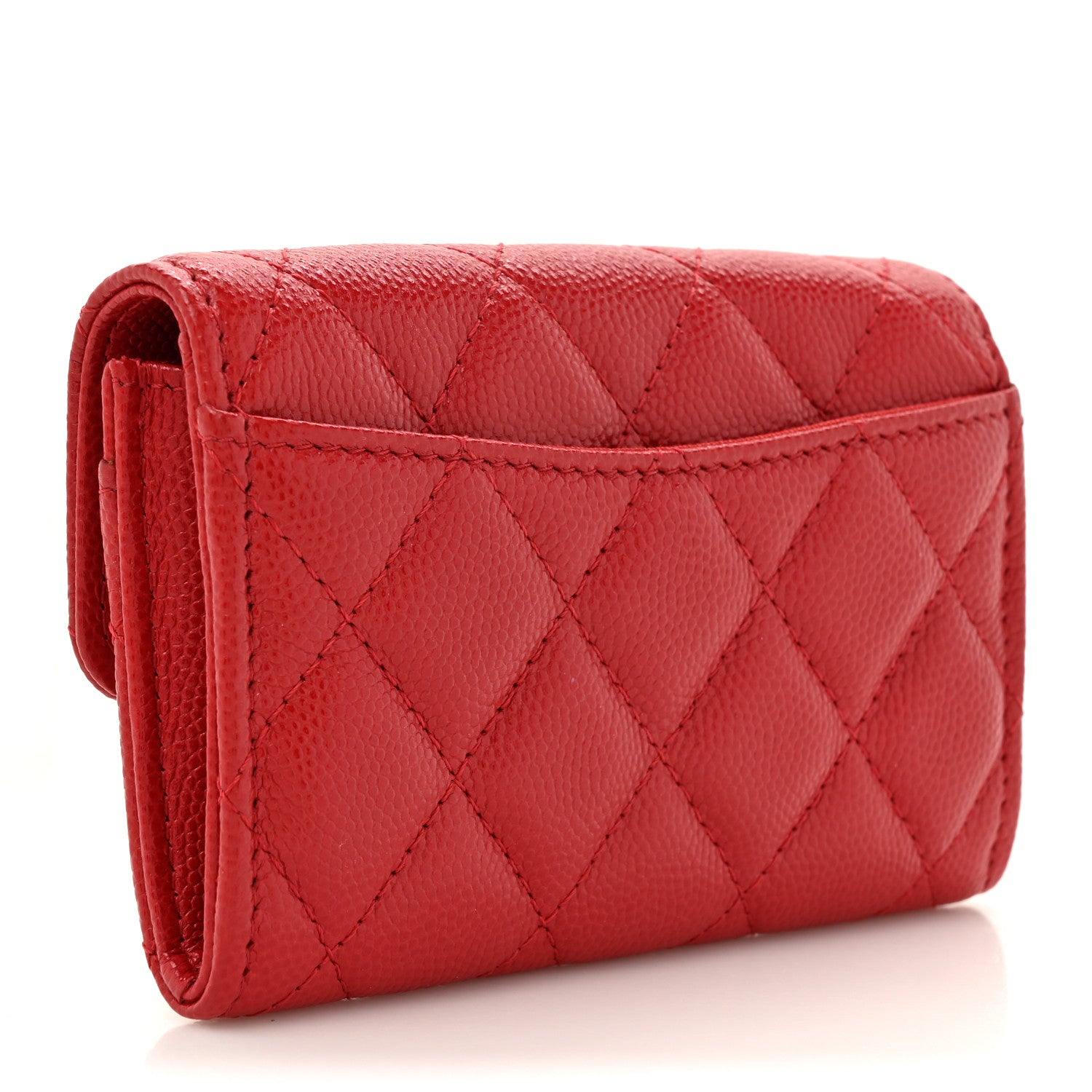 Chanel Caviar Quilted Flap Card Holder Wallet Red 3 of 8