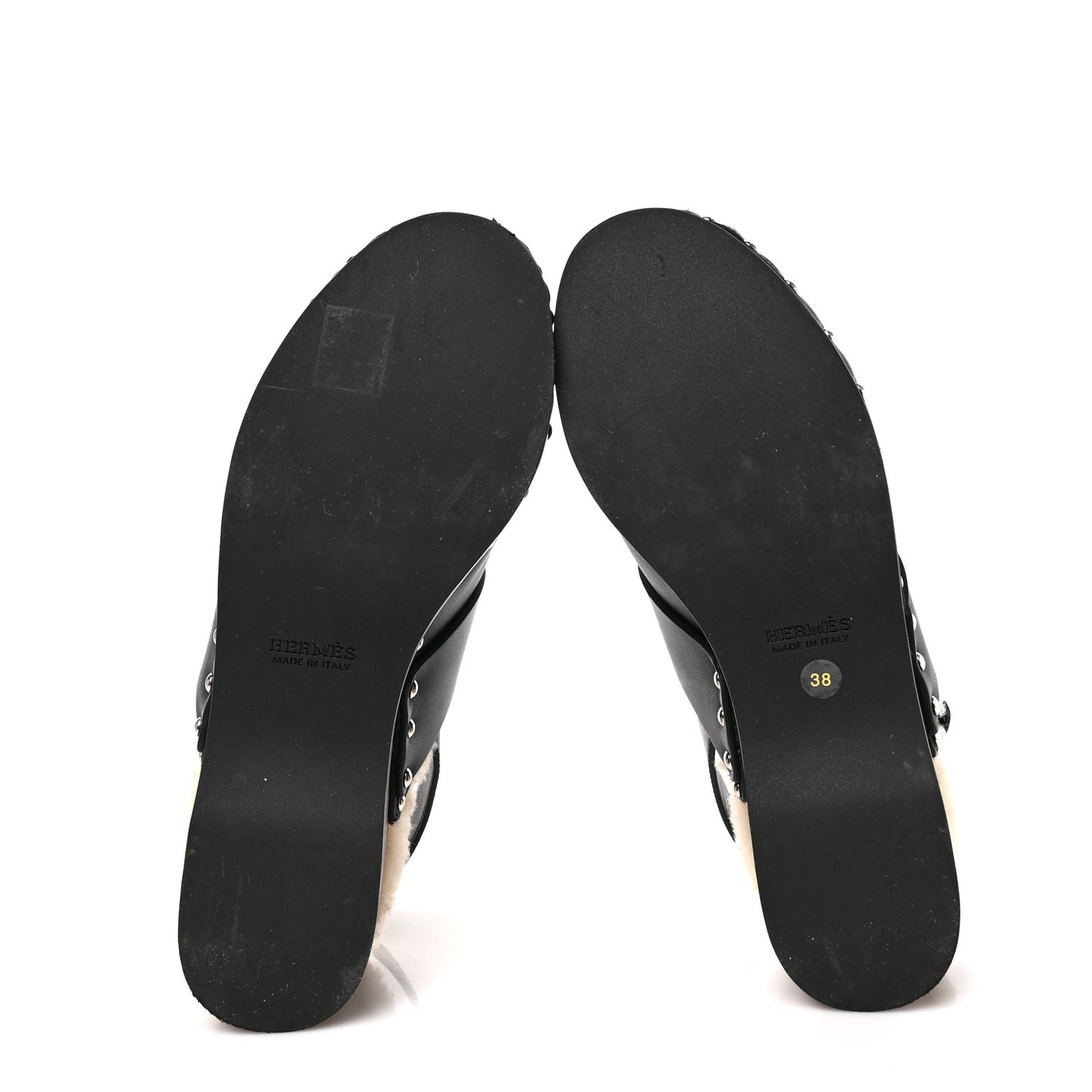 Calfskin Shearling Hermoine Mules 38 Black Ecru