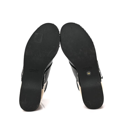 Hermes Calfskin Shearling Hermoine Mules 38 Black Ecru 6 of 7