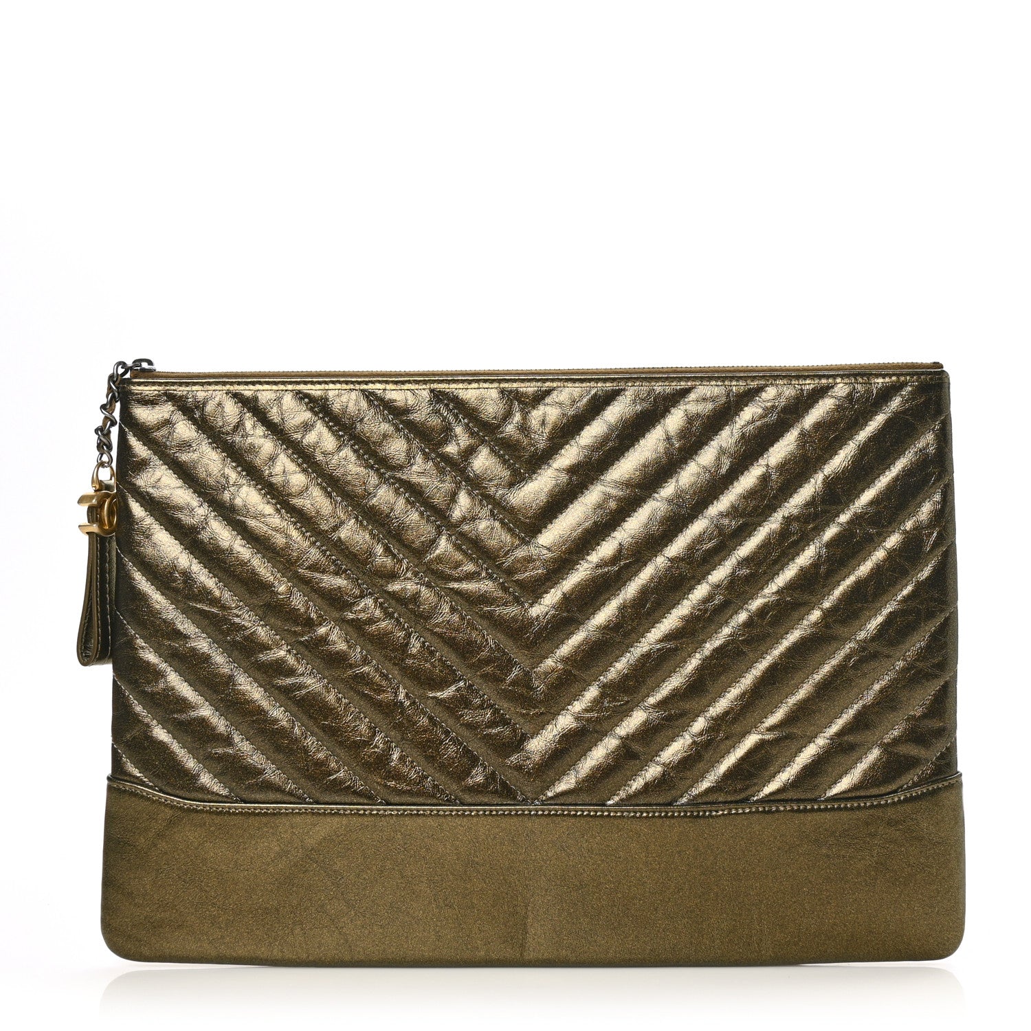 Chanel Metallic Aged Calfskin Chevron Quilted Large Gabrielle Cosmetic Case Gold 1 of 8