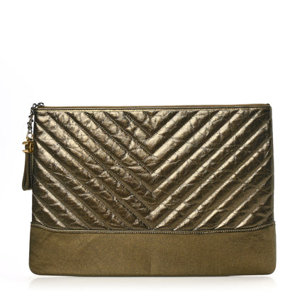 Chanel Metallic Aged Calfskin Chevron Quilted Large Gabrielle Cosmetic Case Gold 1 of 8