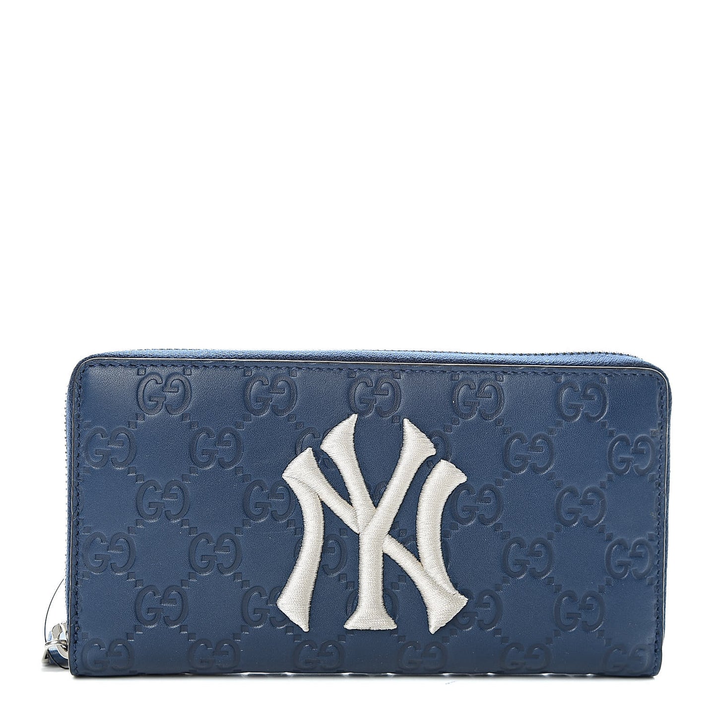 X MLB Guccissima Signature NY Yankees Embroidered Zip Around Wallet Royale Ivory