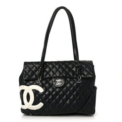 Chanel Calfskin Quilted Large Cambon Flap Black White 1 of 12
