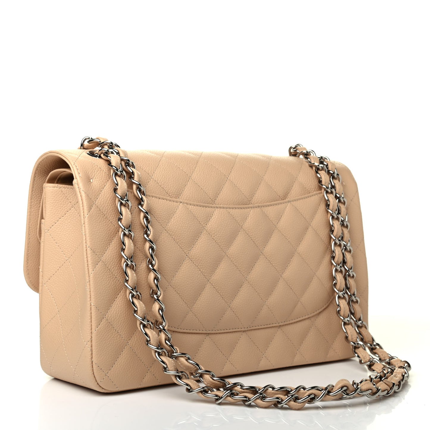 Caviar Quilted Jumbo Double Flap Beige Clair