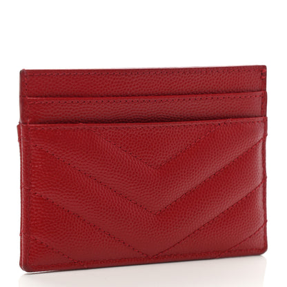 Saint Laurent Grain De Poudre Matelasse Chevron Monogram Credit Card Case New Red 3 of 7