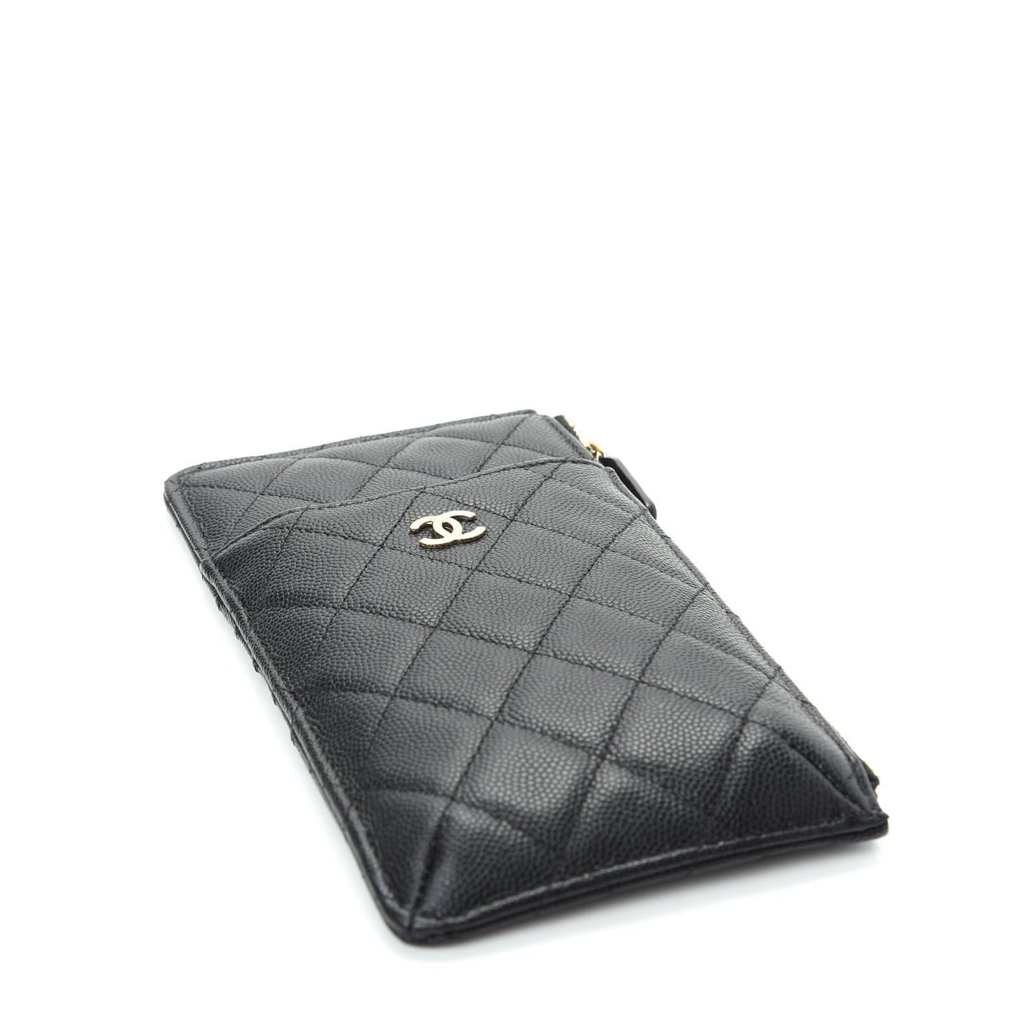 Caviar Quilted Classic Flat Wallet Pouch Black